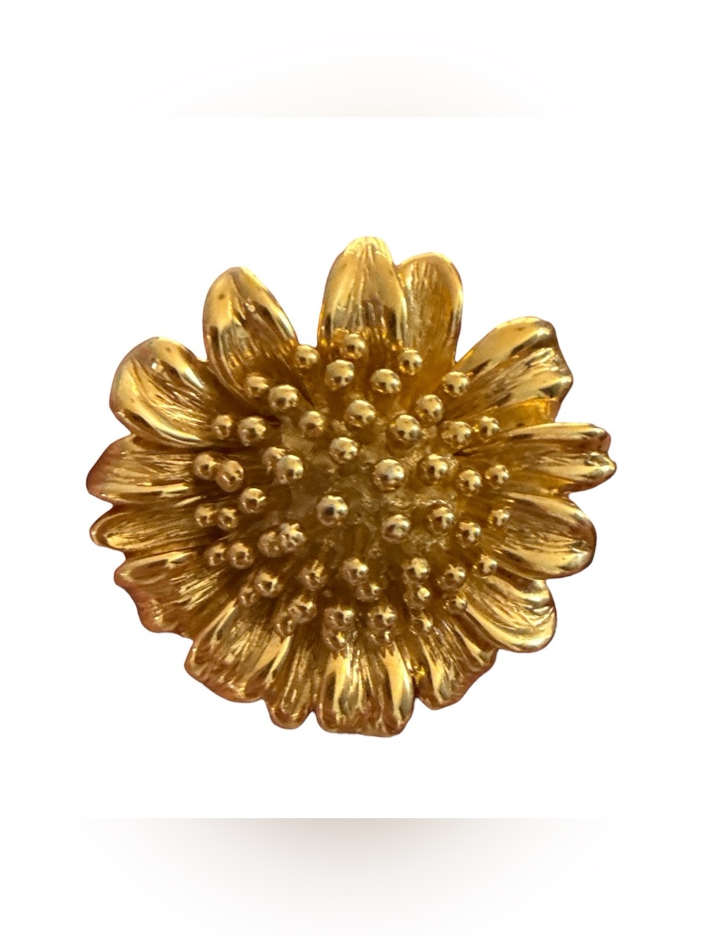 Vintage 3D textured gold tone sunflower brooch pin